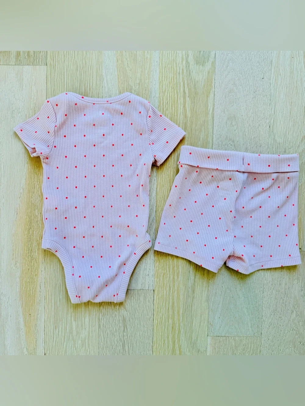 Baby Gap Grow-With-Me Tiny Rib Outfit Set Pink Heart - 6-12 Months